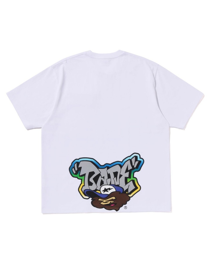 T Shirts Bape Graffiti Brush Applique Blanche Homme | FCJ-43128806